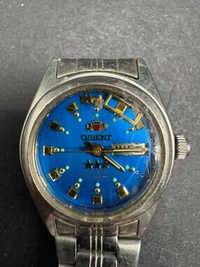 Orient 3 Star Crystal NQ1X-Q0 Silver Tone Blue Dial Automatic Men's Watch 23MM